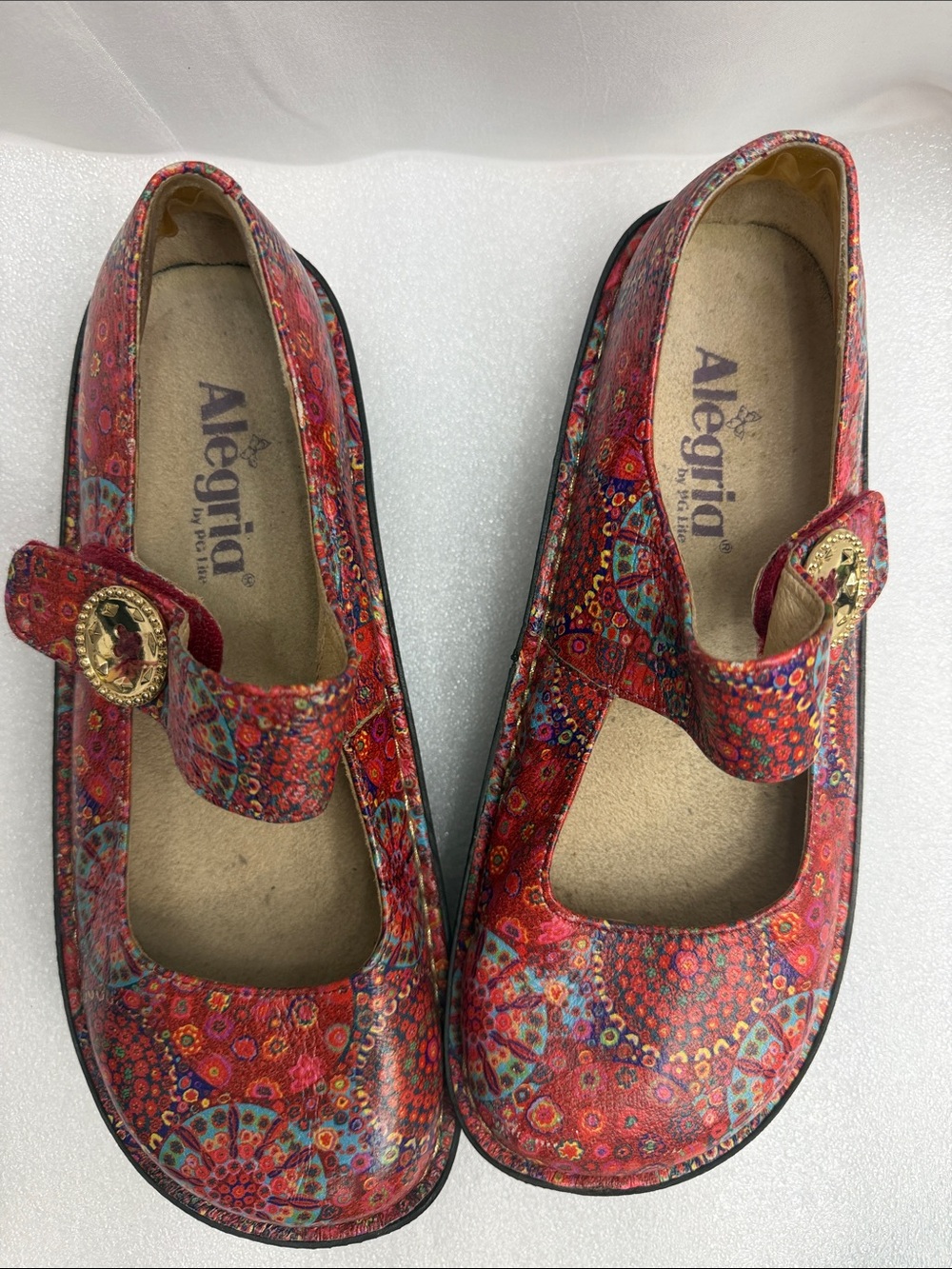 Alegria Women's Red Multi-Patterned Mary Jane Flats